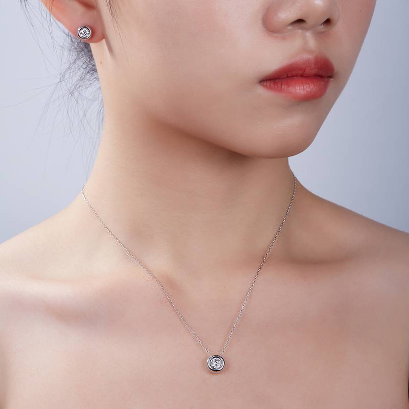 水泡系列S925银镀白金MoissanitePendantStud EarringBracelet套装